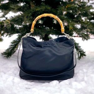 New Authentic Gucci Bamboo 2 Way M/L Black Bag